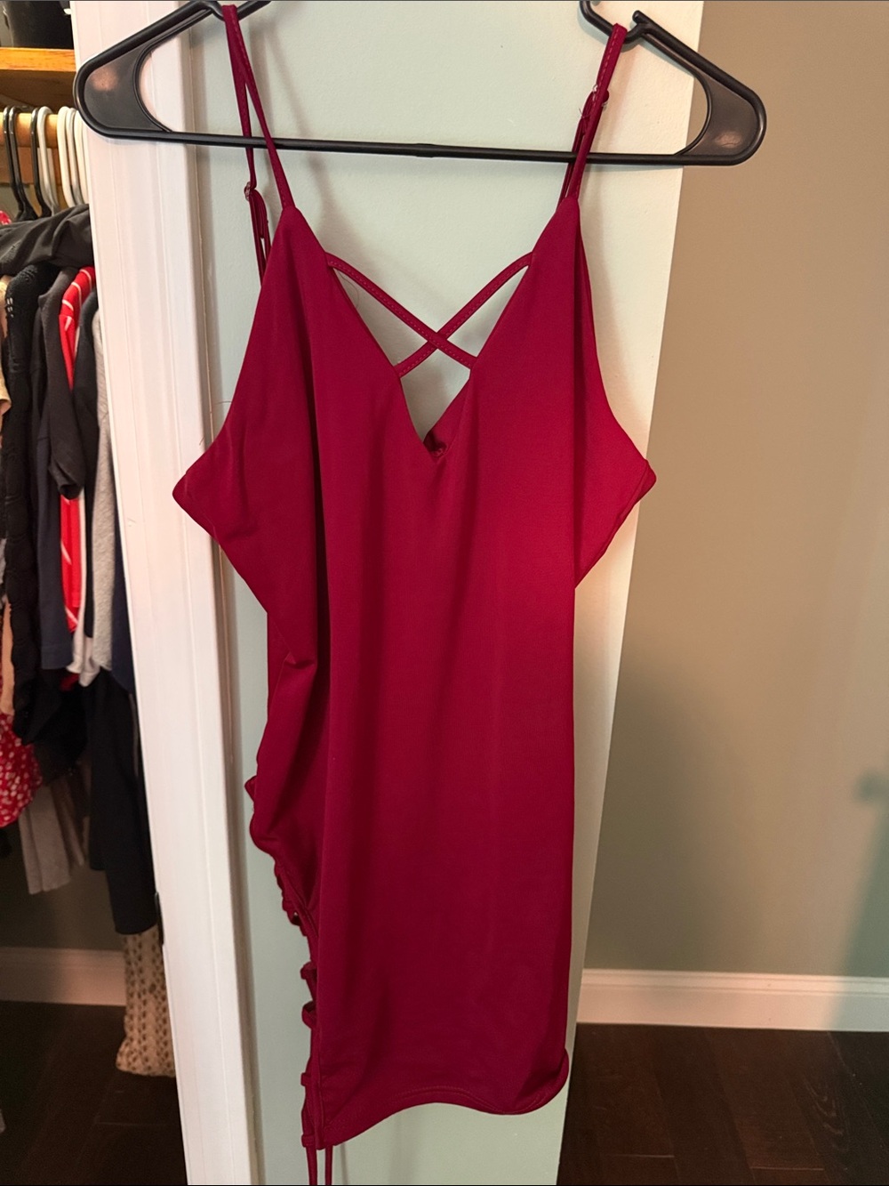 Womenβs Red Strappy Criss Cross Red Dress
